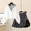 Plush Thickened Casual Long Sleeved Hooded Mini Pleated Skirt Two-piece Set Fashionable Women's Skirt Set 3