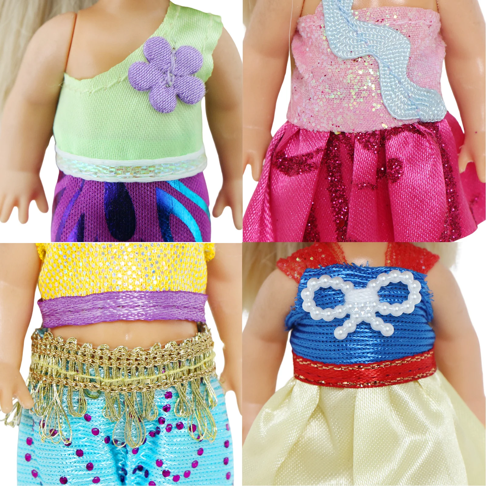 Mini Outfit Handmade Doll Dress Tops Pants Skirt Daily Casual Wear Accessories Clothes for 4 Inch 10cm Doll 4 Set