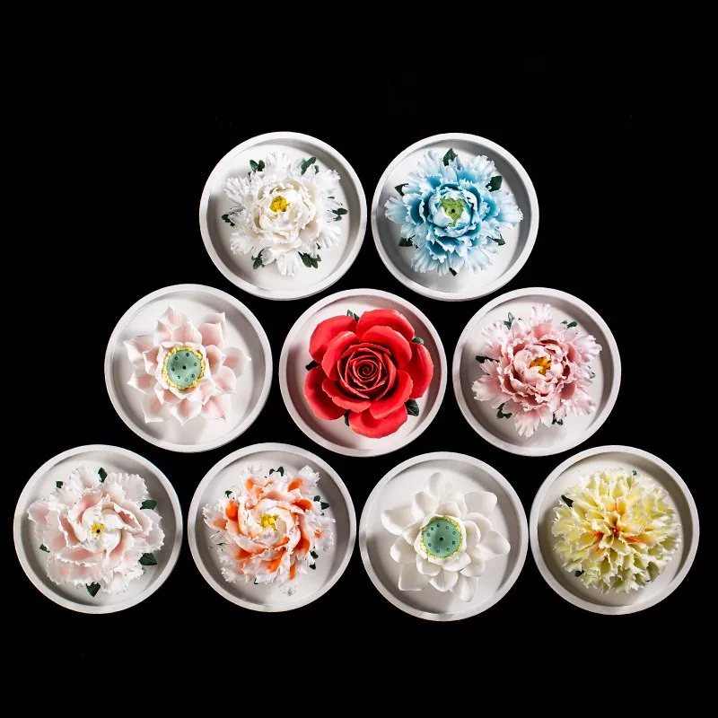 

Ceramic Simulation Peony White Lotus Home Decor Incense Censer Use in Office Use Teahouse Ornaments Scent Diffuser Handicrafts