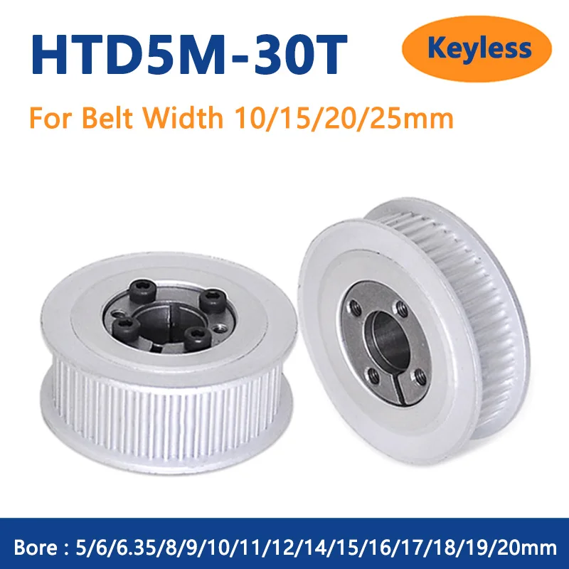 Polia Sincronizada de 30 Dentes Htd5m Furo Keyless da Bucha 6.35 1020 mm Roda Síncrona para Largura da Correia 10 15 20 25 mm 1pc
