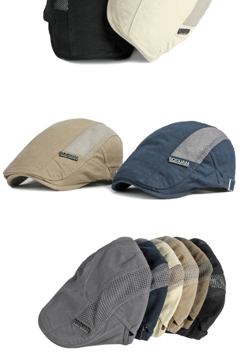 HT4029 Baskenmütze Neue Frühling-Sommer-Kappe Hüte für Damen und Herren Atmungsaktive Baumwoll-Mesh-Flachmütze Unisex Künstler-Malermütze – Detail 4