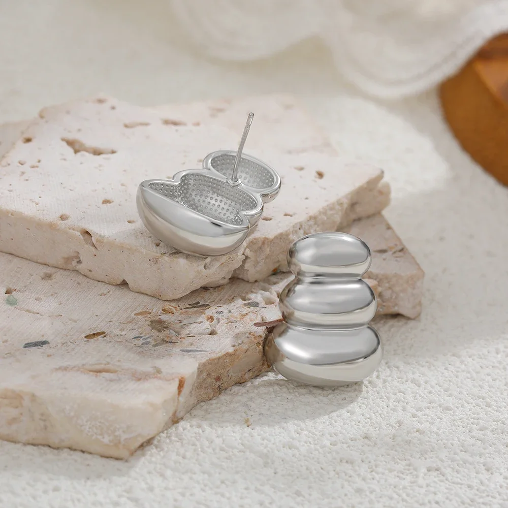 New Chunky Ripple Geometric Ear Studs Stainless Steel Three Layers Dome PVD Waterproof Statement Earrings Vintage Jewelry Bijoux