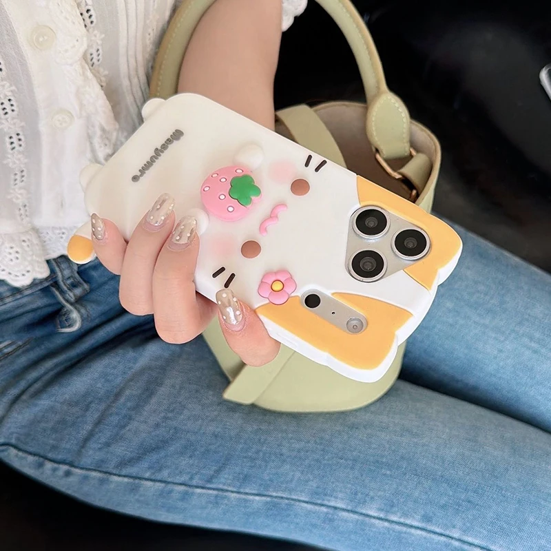 3D Rotate Cartoon Chick Cat Rabbit Soft Silicone Phone Case