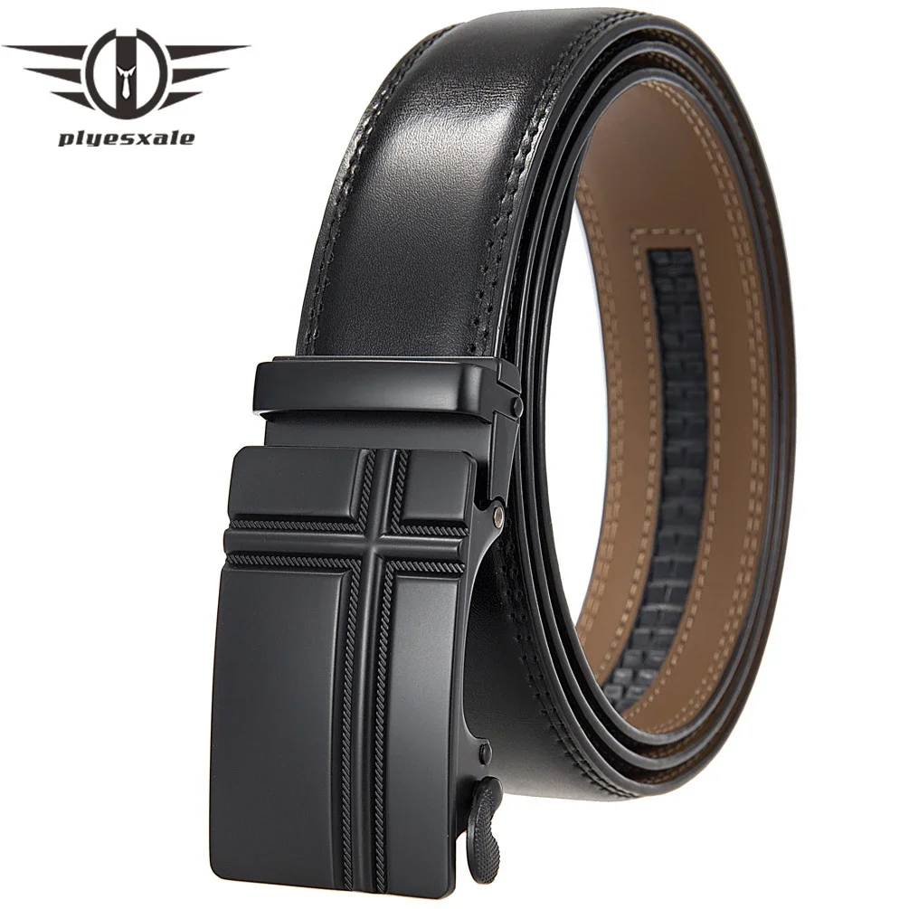 

Plyesxale Black Mens Belts Luxury Designer Belts Cowhide Leather Men's Belt Cinturones Hombre Fashion Automatic Buckle B1228