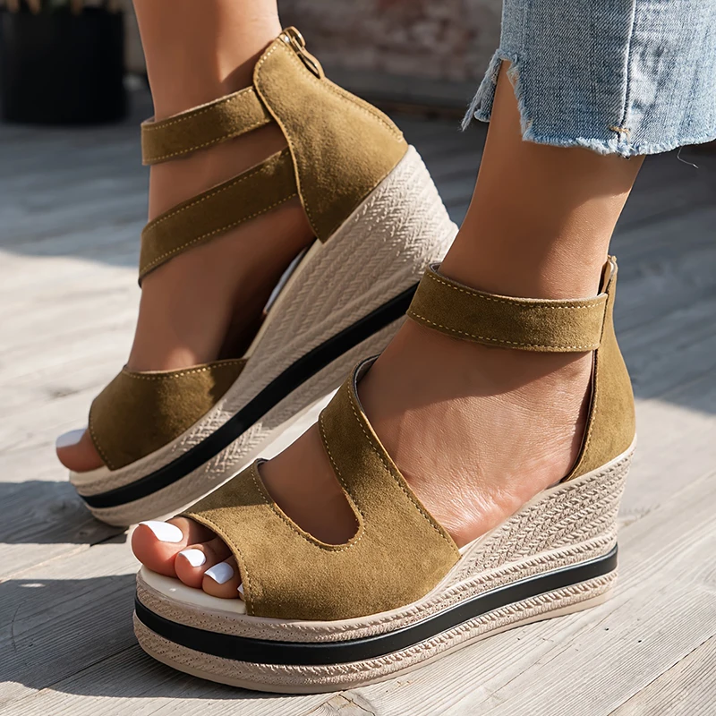 

Сандалии Lucyever женские на массивной платформе, босоножки на танкетке, с открытым носком, на молнии сзади, обувь в римском стиле, лето