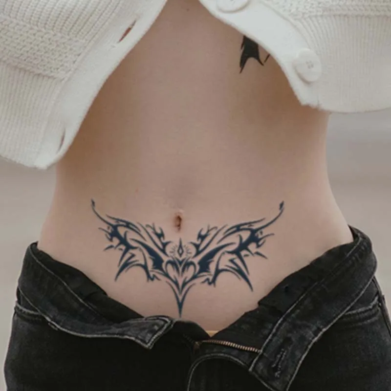 1pc Charming Tattoo Stickers Waterproof Lasting One To Two Weeks For Girls Belly Chest Back Waist Non-Reflective Thorn Cyan 2