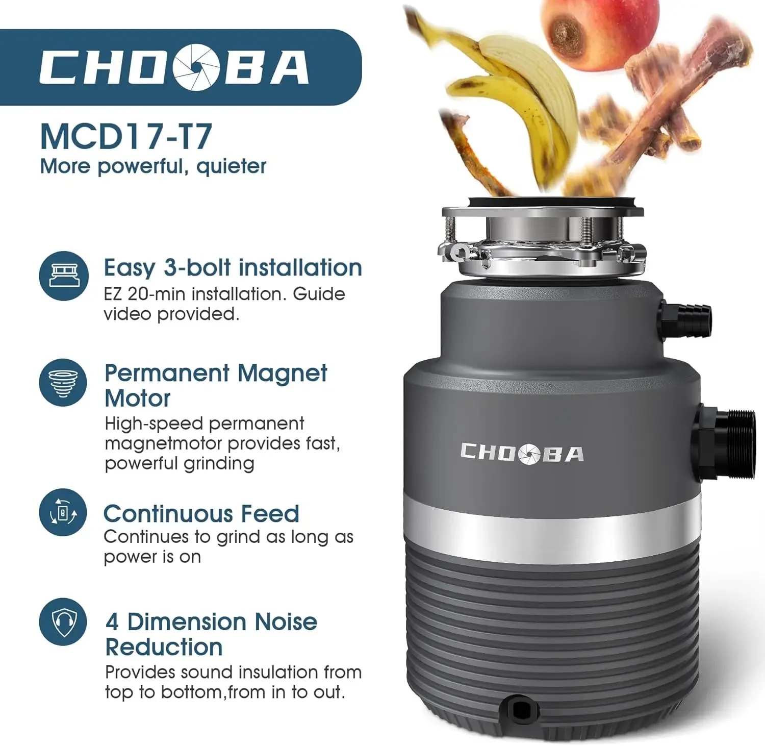 Disposal 1HP, Food Waste Disposal Continuous Feed, Garbage Disposal with Power Cord, Light Gray 4