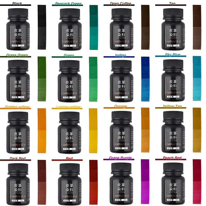 Leather Dye Complete Set 30ml 16 Color Diy Handmade Cow Vegetable Tanned Alcohol Water