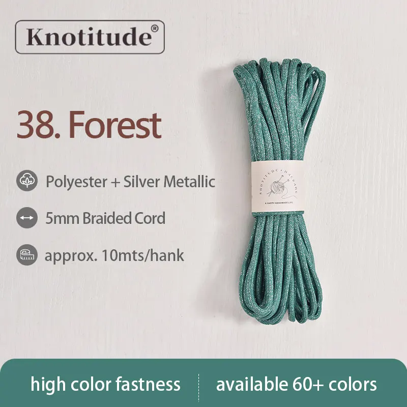 Silver Glossy Polyester Braid Rope with Shiny Lurex Metallic Finish - Ideal for DIY Jewelry Projects, 5mm x 10m