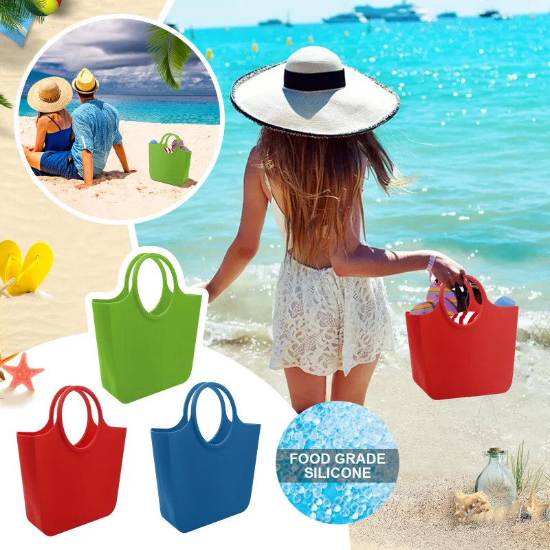 Silicone Shopping Bags Rubber Beach Clothes Basket Picnic Food