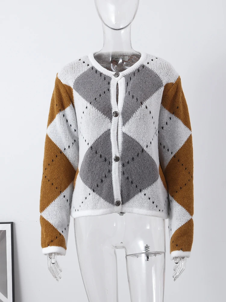 Elegant Plaid Knit Women Cardigan 2023 Fall Winter Long Sleeve  Single-breasted Sweater Coat Office Lady Fashion O-neck Cardigans -  AliExpress