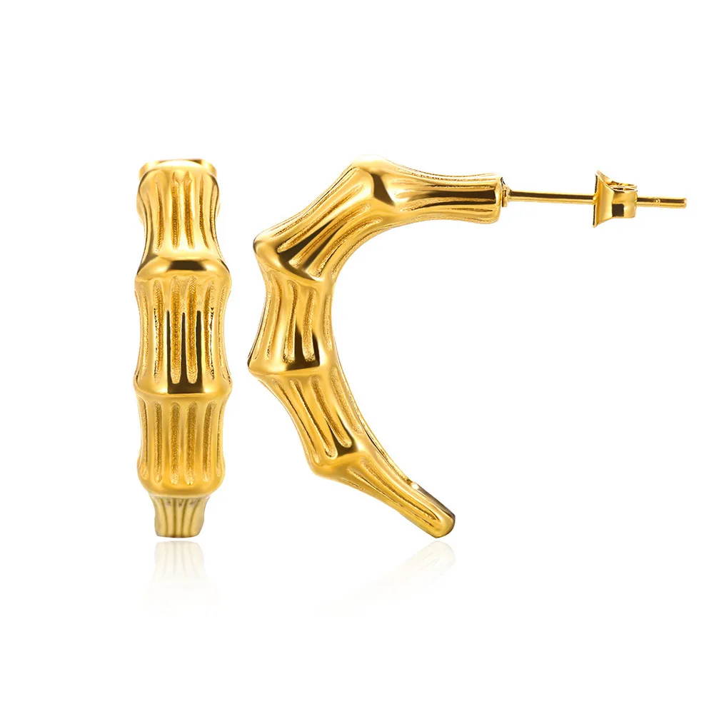 Texture Bamboo Earrings Gold Geometric