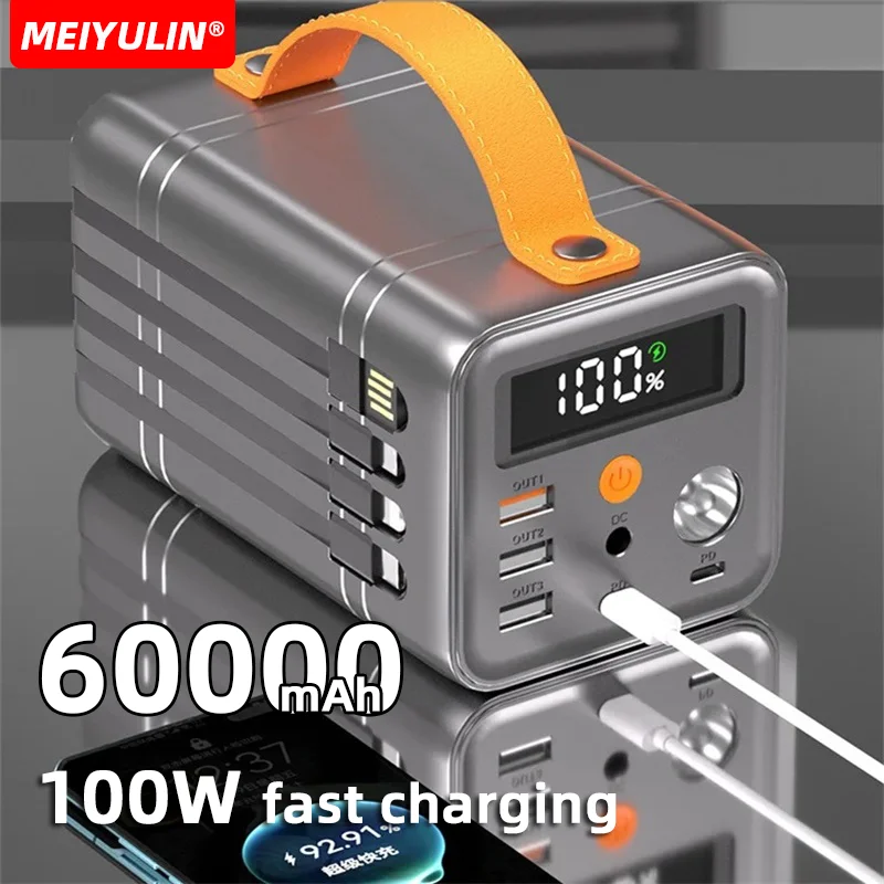 

60000mAh Power Bank PD100W Fast Charging External Spare Battery Portable Outdoor Large Capacity Powerbank For Laptop iPhone