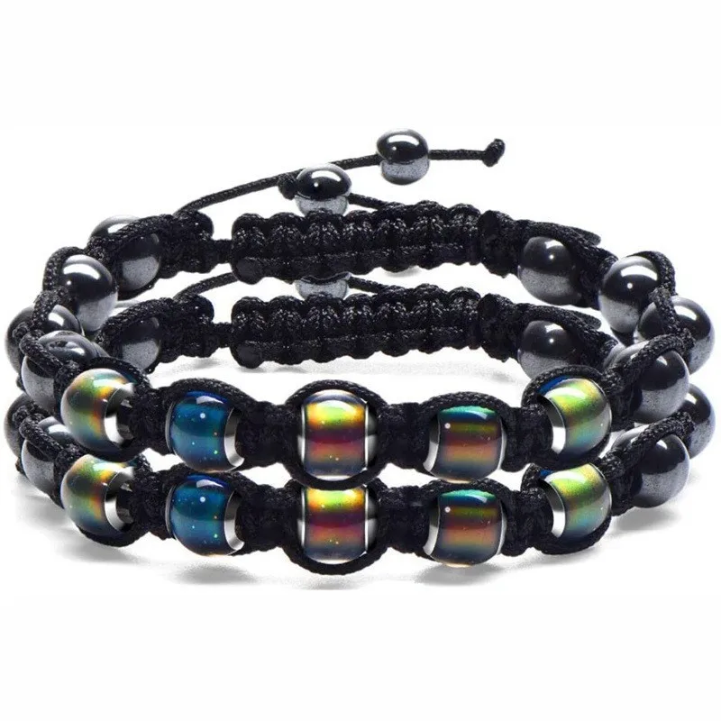 

Braided Bracelet Black Magnet Black Gallstone Moodbead Beads Temperature-sensitive Variable Bead Braided
