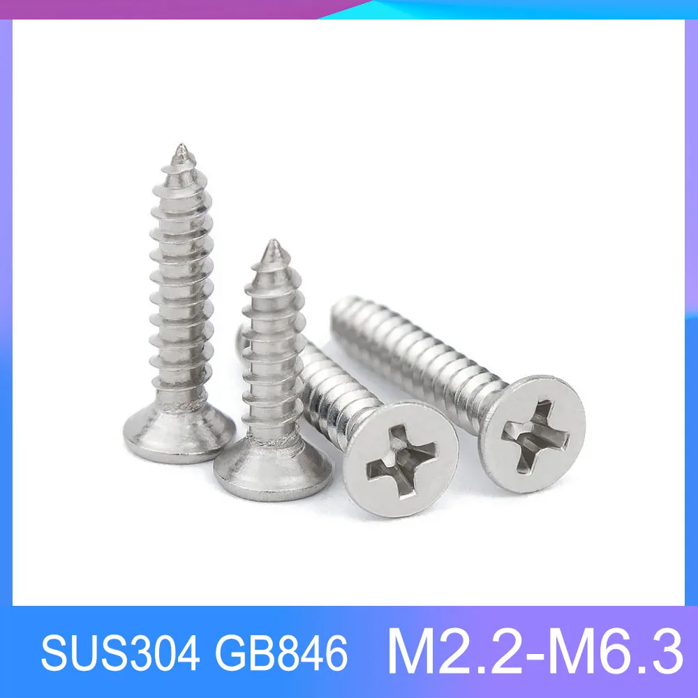 

GB846 304 Stainless Steel M2.2 M2.9 M3.5 M3.9 M4.2 M4.8 M5.5 M6.3 Cross Phillips Flat Countersunk Head Self-tapping Screw Bolt