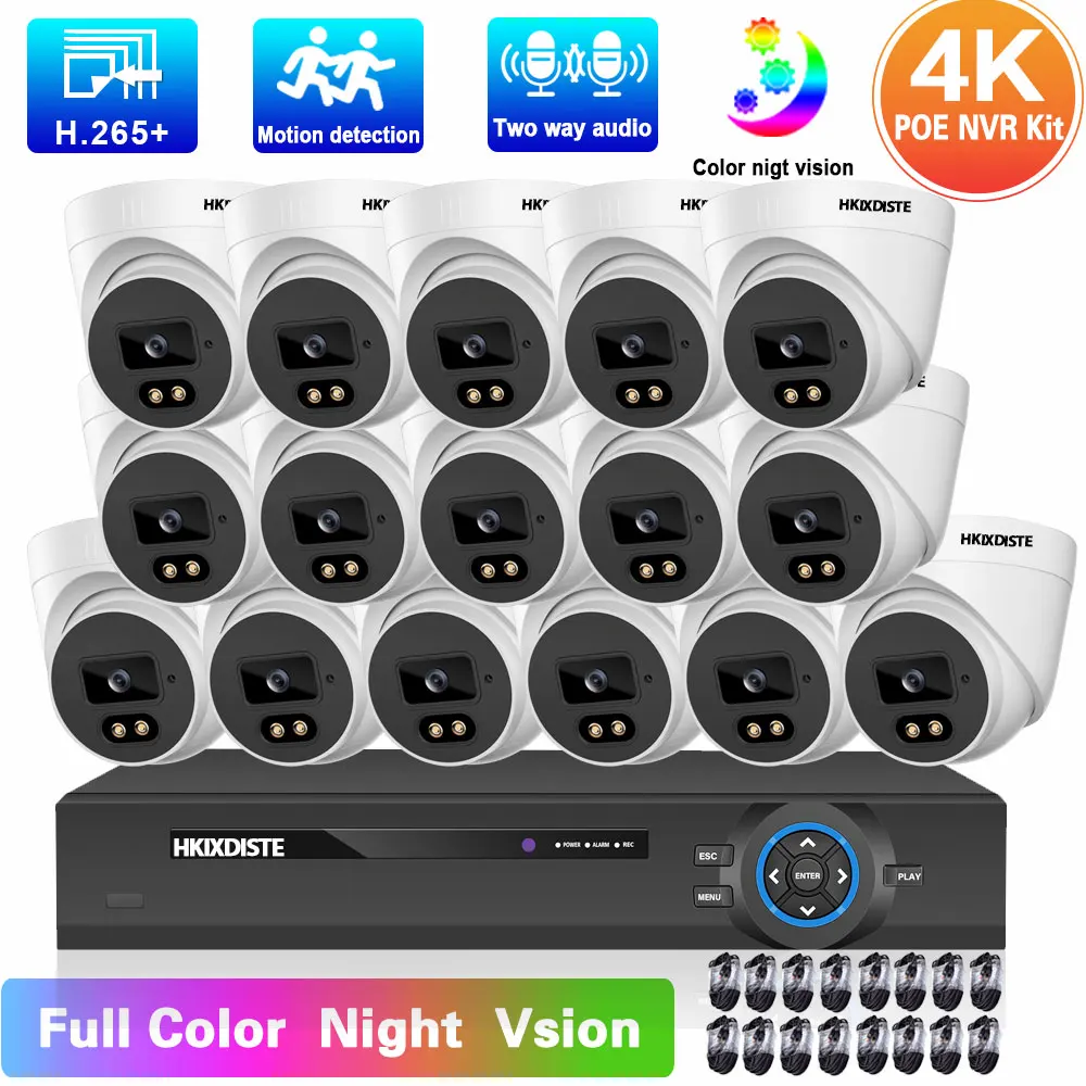 

16CH 8MP POE Security Camera System 4K NVR Kit Two Way Audio Home IP Dome Camera Set P2P CCTV Video Surveillance Kit XMEYE 8CH