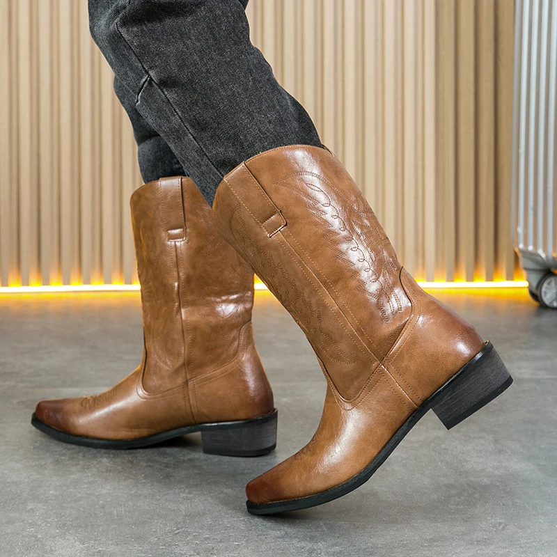 English Style Men's Chelsea Boots Pointed Tips Trendy Brown Work Boots High-end Banquet Dress Boots for Men‘s Free Delivery