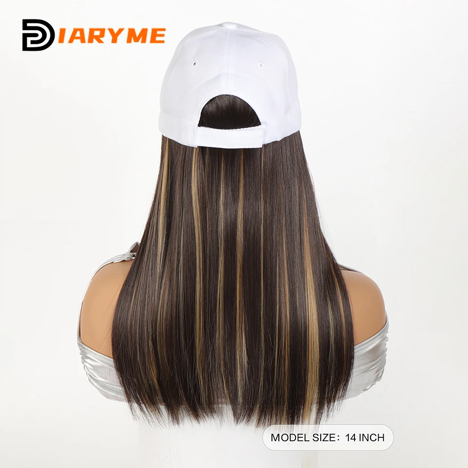 Baseball cap wig Synthetic Wigs With White Black Hat Long Straight Hair Wigs For Women connect Hat One Piece Wig Hat adjustable