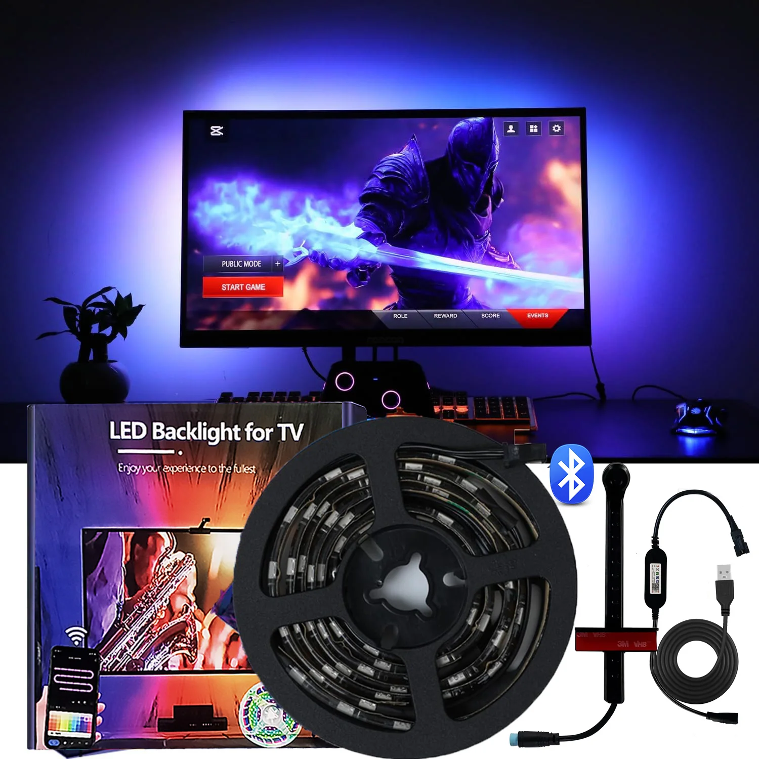 USB Gaming RGBIC TV Smart Screen Backlight With Camera Sensor For 55-75Inch Color Synchronization Smart LED Lights for Monitors