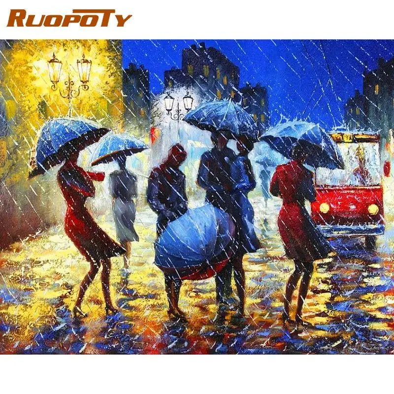 

RUOPOTY Painting By Numbers For Beginner With Frame Kits Rainy Day Picture On Numbers Handiwork For Home Decors Artwork