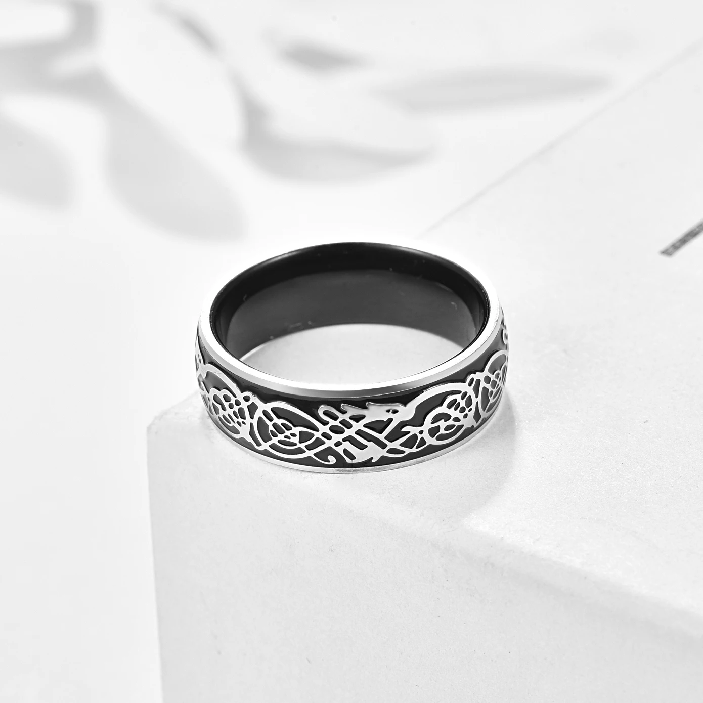 Nuncad 8mm Tungsten Carbide Ring Black Color Dome Three-dimensional Dragon Pattern Steel Groove Men's Wedding Jewelry Gift