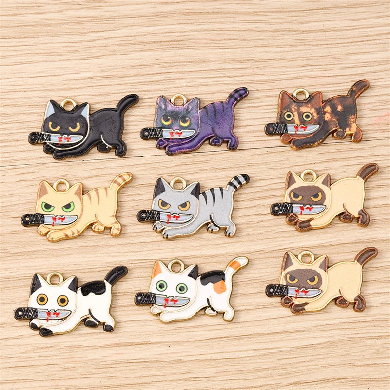 10 Stück 29x17mm Cartoon Tier Charms Emaille Katze Charms Anhänger für Schmuckherstellung Ohrringe Halsketten Armbänder DIY Handwerk Geschenke – Detail 2