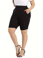 2024 summer new women's plus-size extreme waist-hip ratio style solid color slim-fit shorts - Image 2