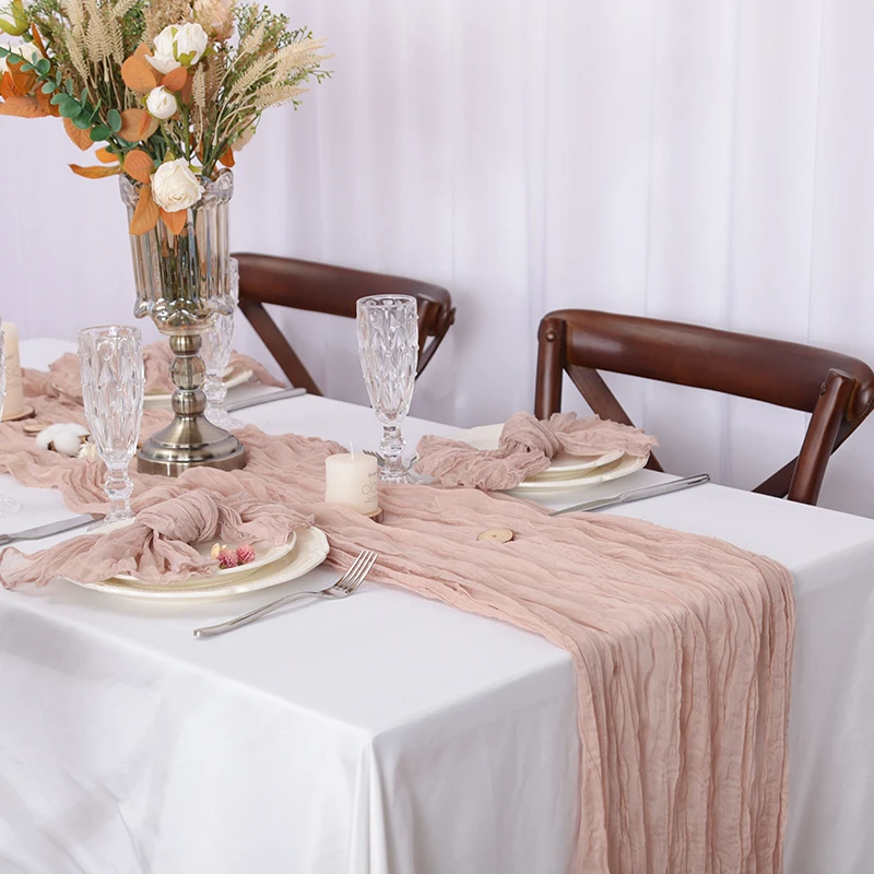 Event Designing Table Runner Cheese Cloth Gauze Crepe Rustic Wedding Party Decor Farmhouse Tabledecor House Warming Gift Easter 6