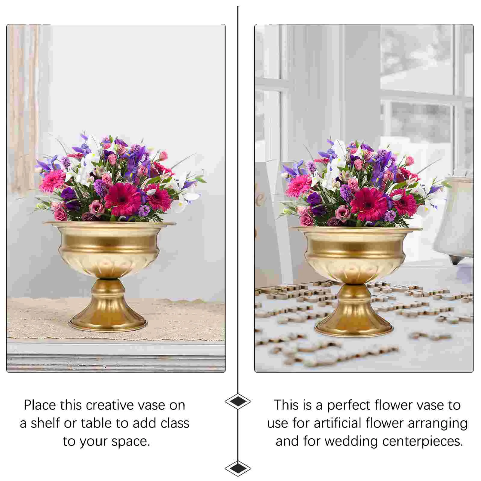 2 Pcs Pots for Plants Wrought Iron Vase Desktop Floral Tabletop Flower Vessel Retro Flowers Golden 4