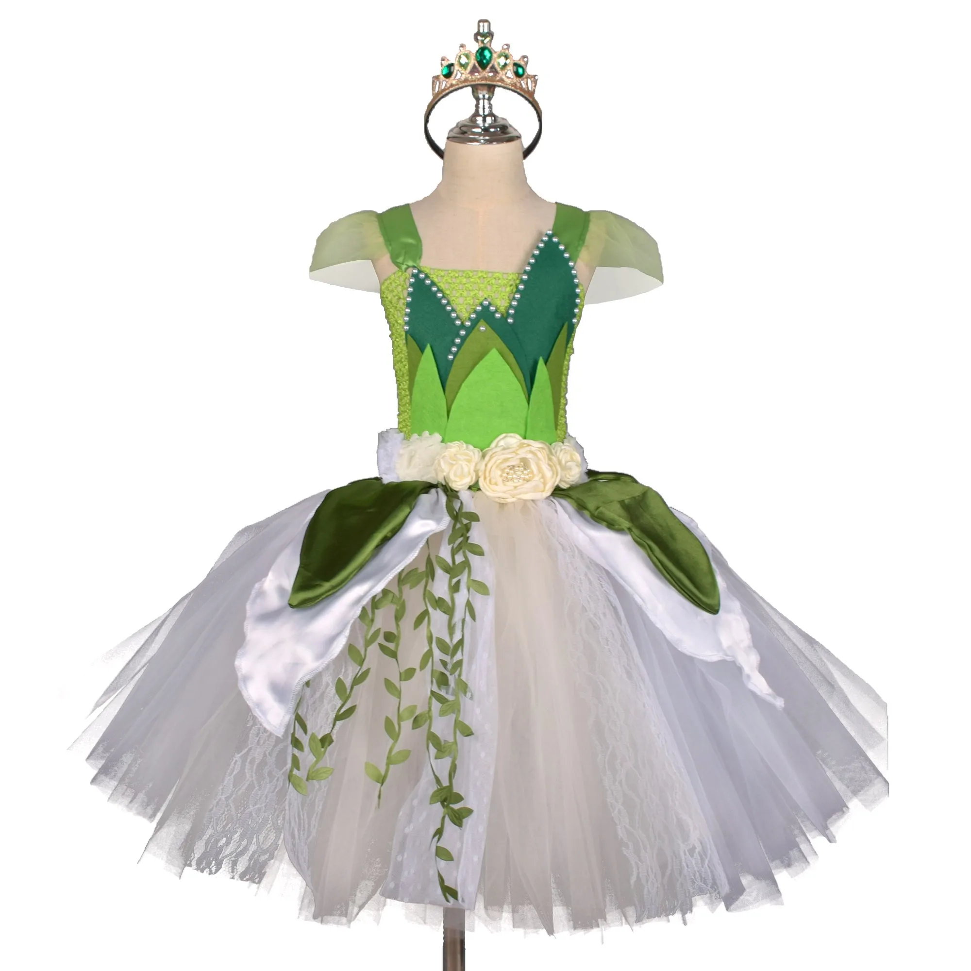 Halloween Cosplay Princess Tiana Inspired Tutu Dress Kids Pageant Birthday Party Dresses Girls Halloween Dressing Up Outfit 1-12
