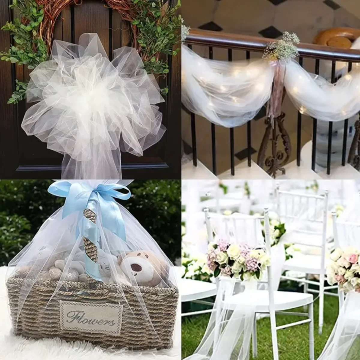 White Tulle Fabric 1 Roll For DIY White Tutu Bow Dress Skirtss And Party Decoration 6 Inches *10/25/100 Yards