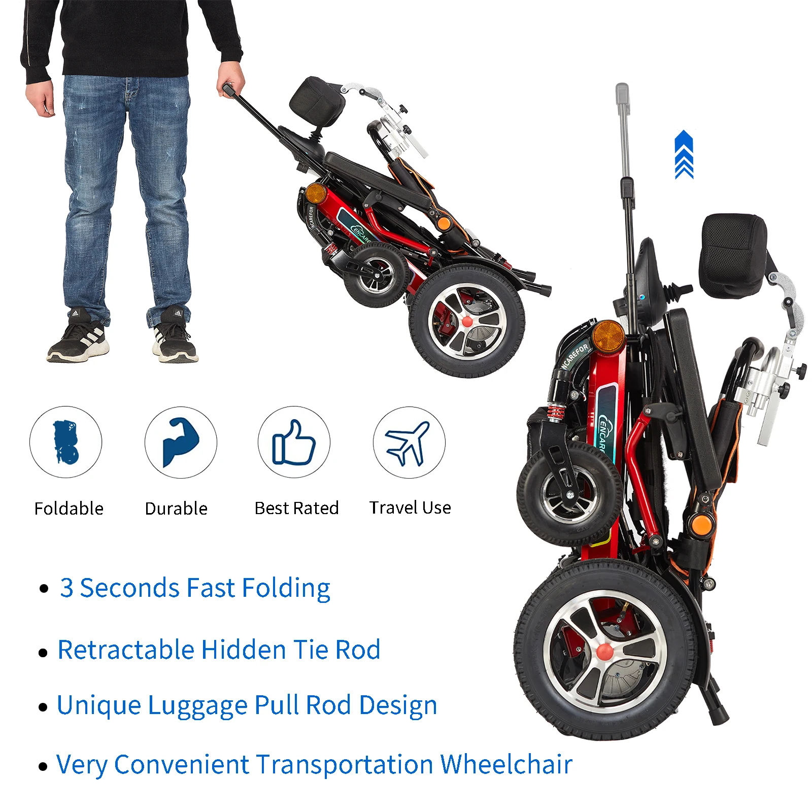 EU/USA Stock Remote Control Electric Wheelchair, Reclining Portable Folding  Wheelchair,Aluminum Alloy Lithium Battery