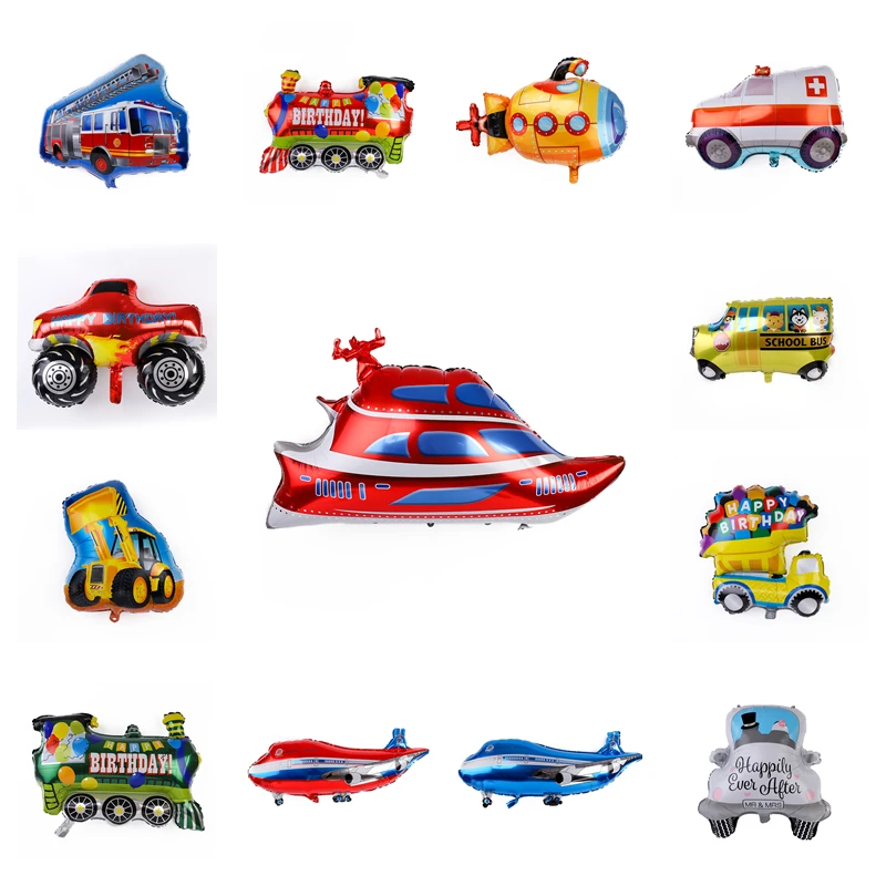 Transportation School Bus Fire Engine Modeling Aluminum Foil Balloon Decoration For Children's Birthday Party