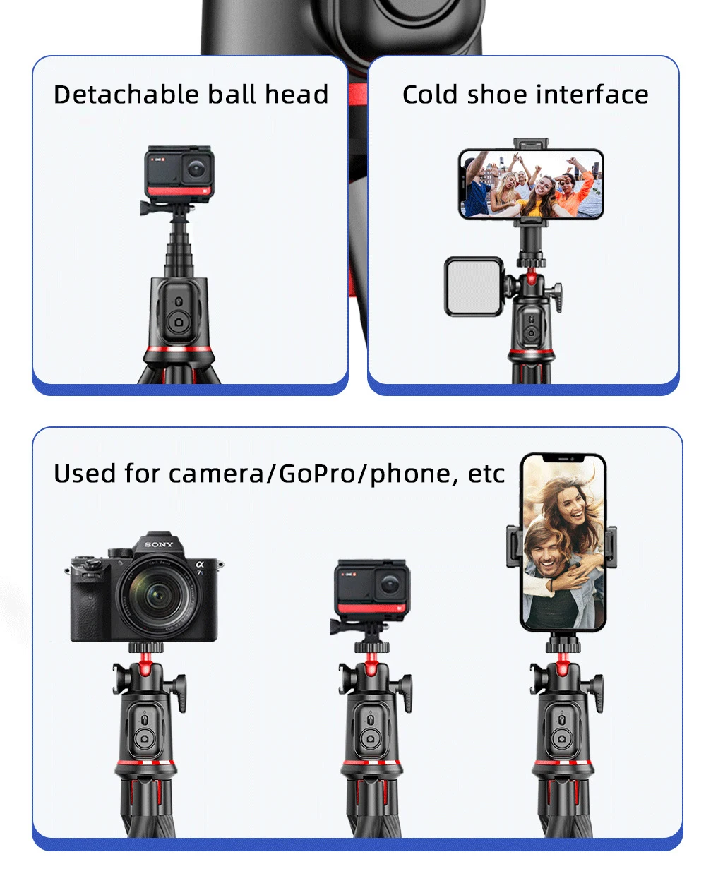 telefone telescópico, suporte com controle remoto, câmera, smartphone, livestream, vlog