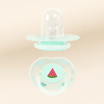 1pc Cute Baby Pacifier Liquid Silicone Nipple Flat Head with Dust-Proof Lid 3 month+ 7