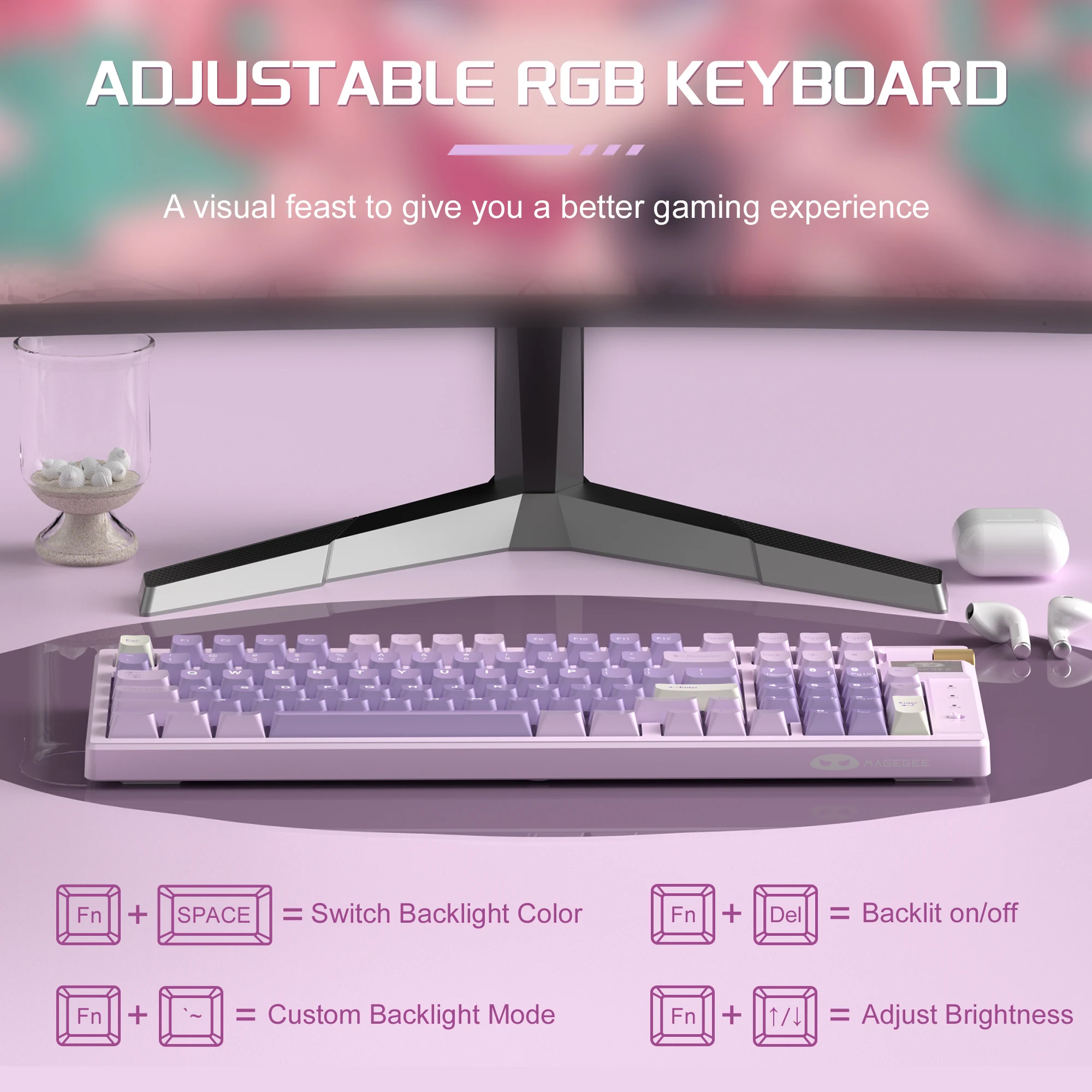 MageGee MK98 무선 블루투스 키보드, E스포츠 게임, 3 가지 모드 맞춤형 유선 키보드, 98 키, 핫 스왑 가능
