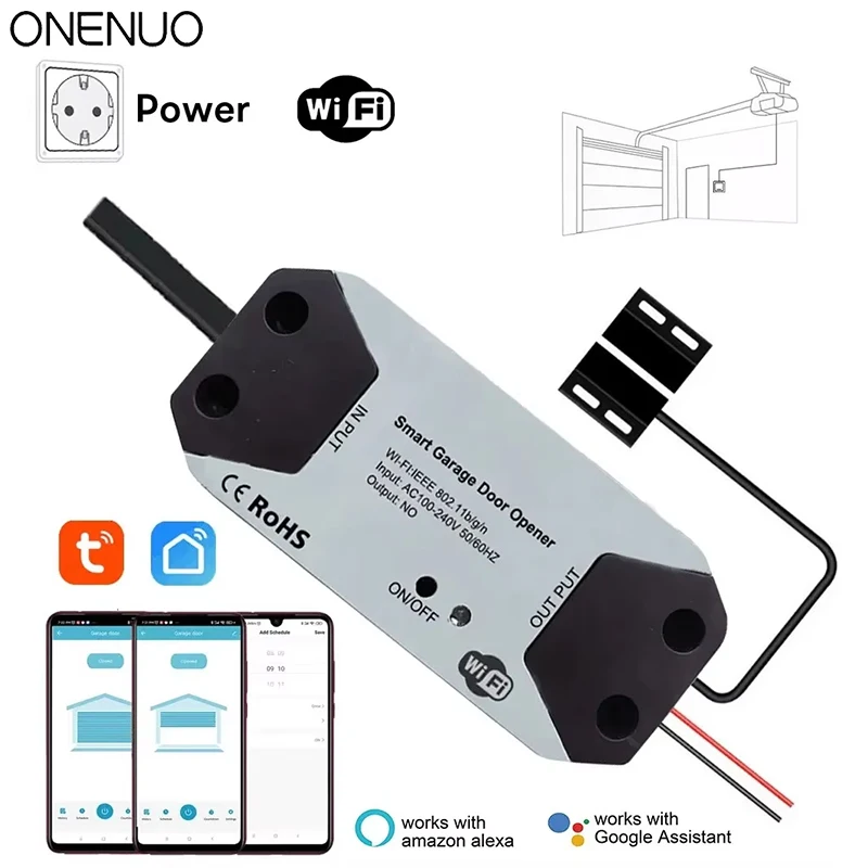 Tuya WiFi Switch Contrôleur de porte de garage, Ouvre-porte intelligent, Fonctionne avec Alexa, Google Home, Smart Life, Tuya Andrea Control, Aucun hub requis