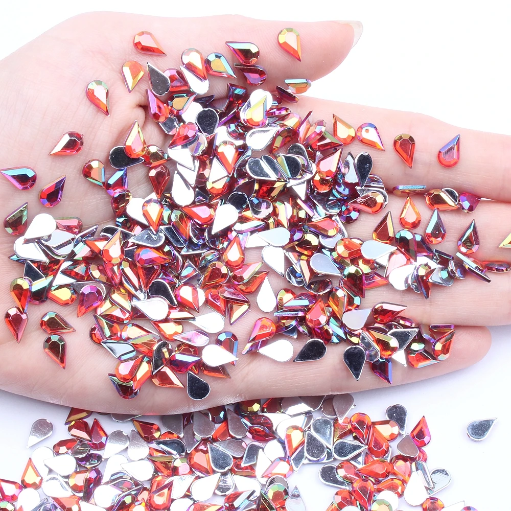 

5x8mm 10000pcs Flat Facets Acrylic Rhinestone Tear Shape Many Colors Choose DIY Nail Art Decorations Glue On Garments Crafts