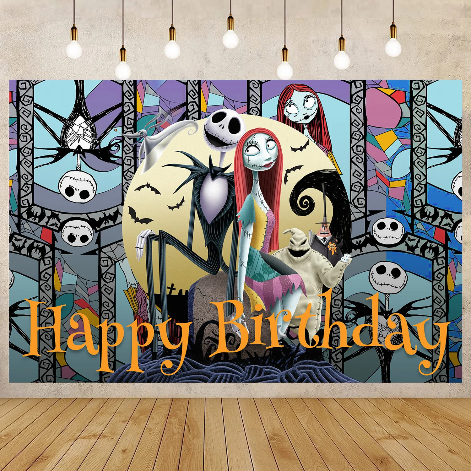 Pesadelo antes do natal halloween pano de fundo jack e sally crianças  meninos meninas festa de aniversário decoração foto fundo - AliExpress, image size:1500x1500