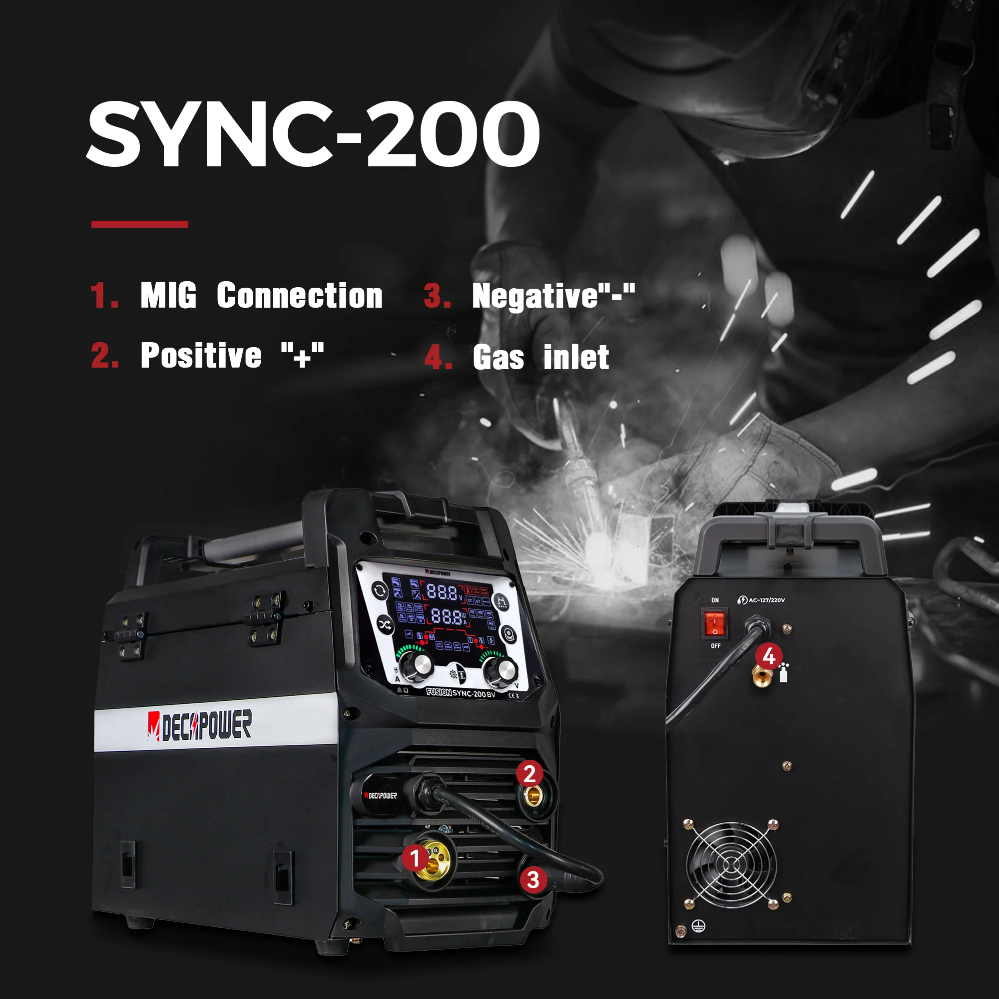 DECAPOWER SYNCMIG 200 dual voltage MIG MAG MMA LIFT TIG 4 IN 1 Welder Gas Gasless welding machine 5