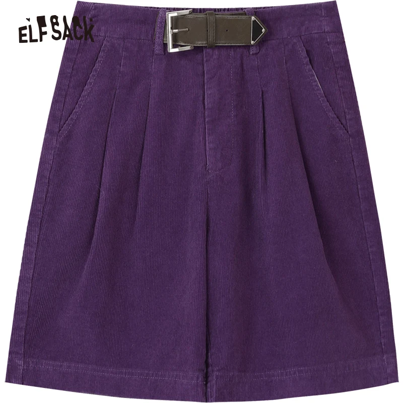 ELFSACK High Waist Corduroy Shorts Woman 2023 Autumn New Casual Daily Bottoms