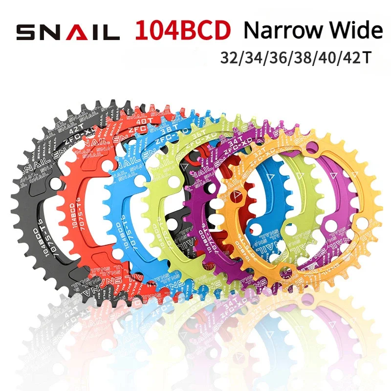 104 bcd 자전거 체인휠, 32T, 34T, 36T, 38T, 40T, 42T, 원형, 타원형 크라운, 좁은 폭, MTB 산악 자전거 크랭크셋 체인링