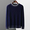Autumn and winter men's O-neck sweater black and white stripes contrast thick sweater 100% wool sweater knit bottoming shirt 5