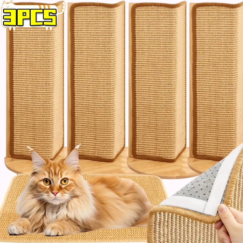 1/3PCS Cat Scratcher Mats Anti-slip Cat Scratching Pads Self-adhesive Pet Climbing Carpet Natural Sisal Cat Protection Couch Mat