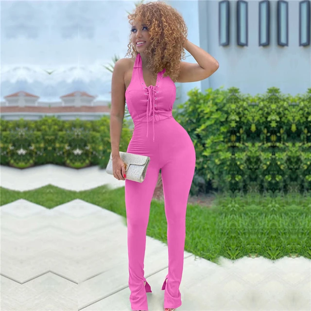 One Piece Jumpsuits for Women Fashion Overalls Solid Color Sexy Ruched  Sleeveless High Slit Jumpsuits Pantsuit Rompers Jumpsuits for Women Summer  