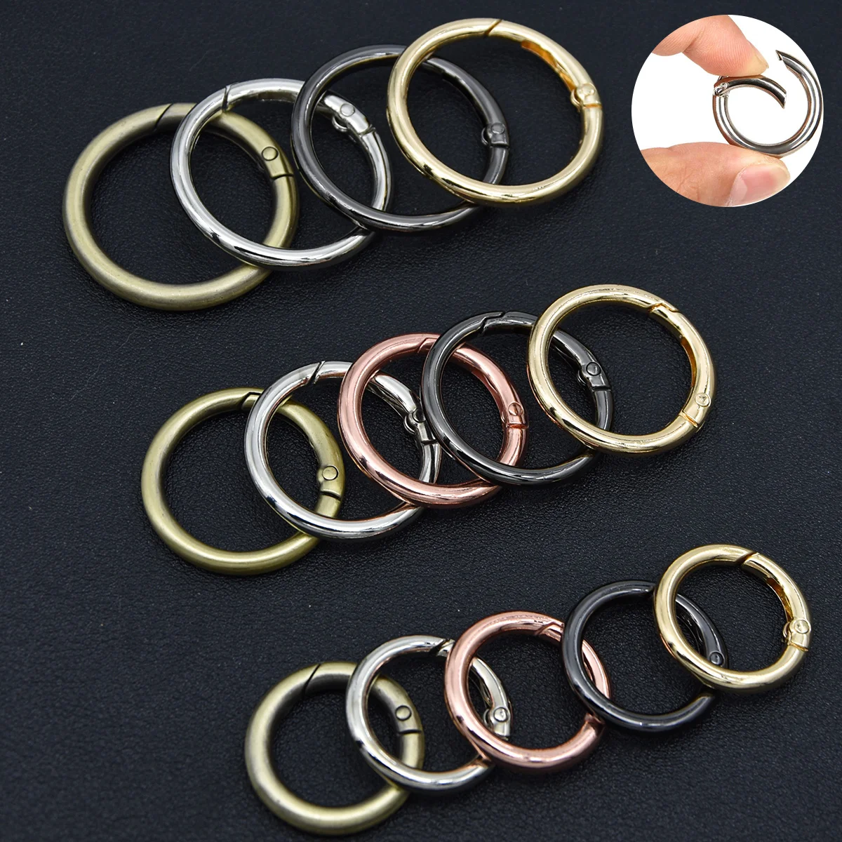 5pcs Metal O Ring Spring Clasps DIY Jewelry Openable Round Carabiner Keychain Bag Clips