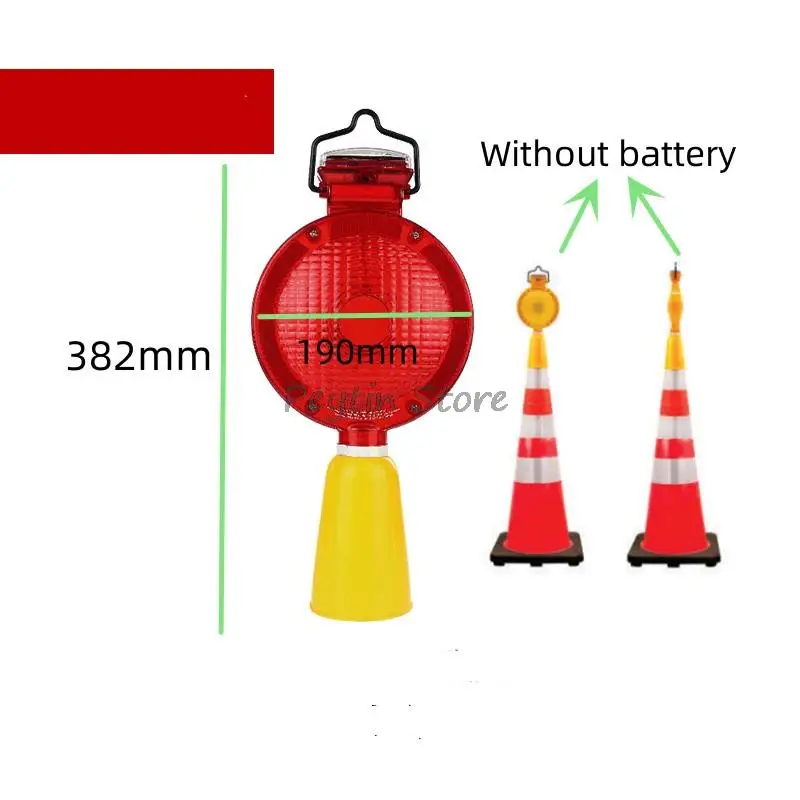 1Pc Red Yellow LED Solar Warning Light Barricade Cone Flashing Light