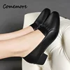 Comemore Loafers Shoes Women Medium Heels Leather Black Lady Work Professional Shoe New Luxury Designer Heels Zapatos De Mujer 1