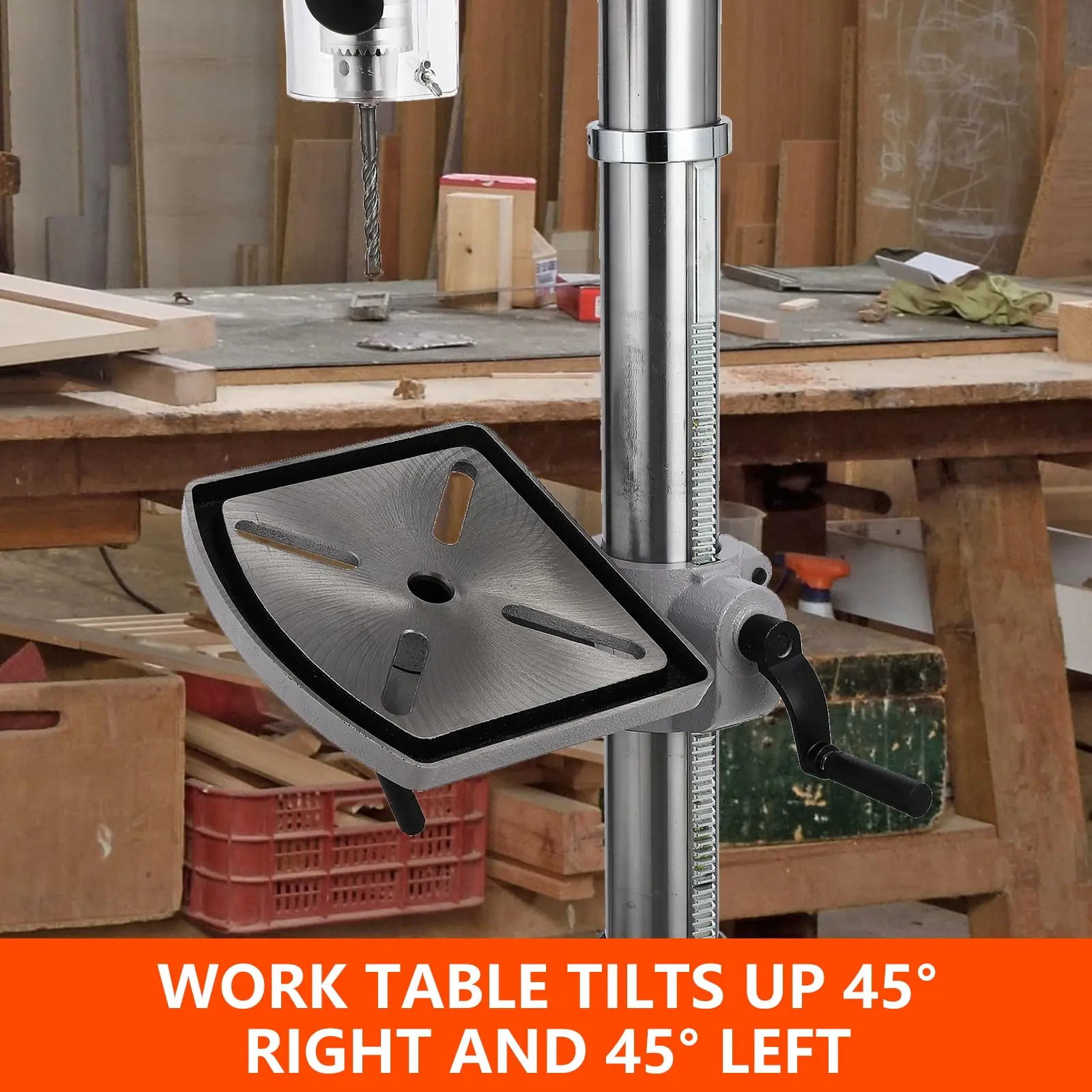 13 in Floor Drill Press, 7.5 Amp 120V, 288-3084 RPM Variable Speed Cast Iron Bench Drill Press, 0-45° Tilting, for Wood Metal 4