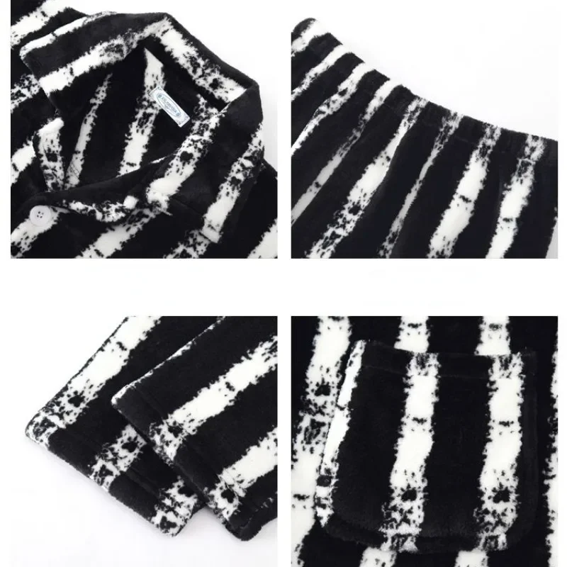 2024 New Men Pajamas Autumn Winter Warm Homewear Young People Can Wear Flannel Sleepwear Thicken Loose V-neck Warm Loungewear